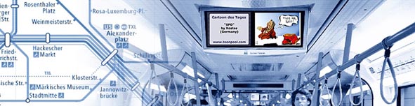 Karikatur: "Folge mir, Basis! in der Berliner U-Bahn